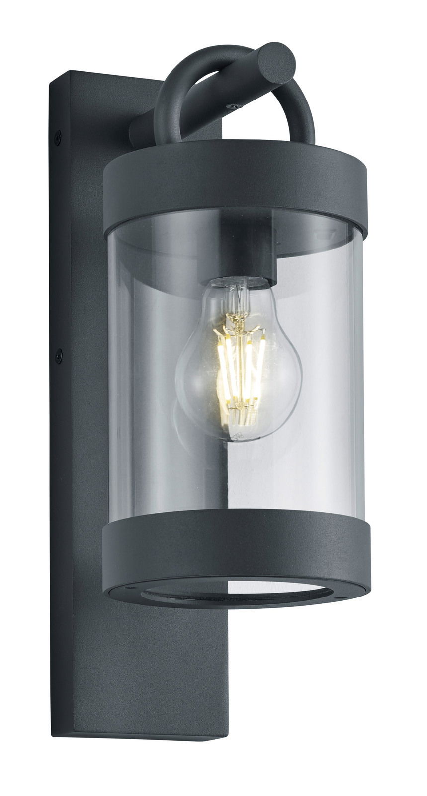 Moderne Wandleuchte Sambesi in schwarzem Metall mit klarem Glas, seitliche Perspektive