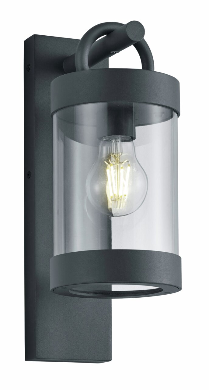 Moderne Wandleuchte Sambesi in schwarzem Metall mit klarem Glas, seitliche Perspektive