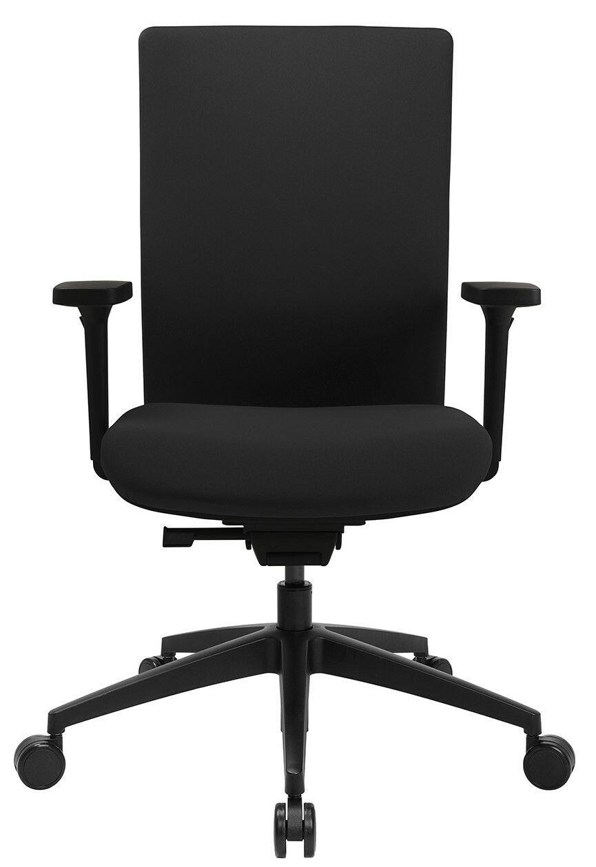 Schwarzer Bürostuhl mit hoher Rückenlehne und Armlehnen, Vorderansicht