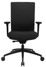 Schwarzer Bürostuhl mit hoher Rückenlehne und Armlehnen, Vorderansicht