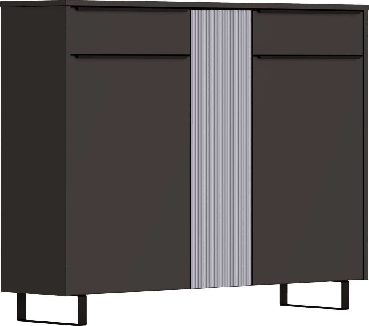 Moderner XL-Schuhschrank in dunklem Design mit vertikalen Streifen in der Mitte, Vorderansicht