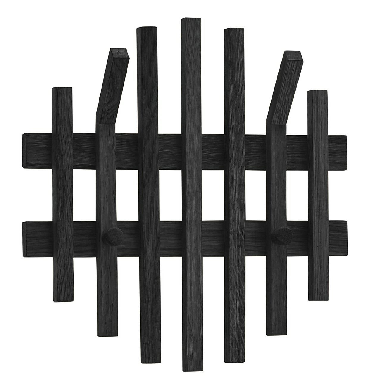 Linea Natura Garderobenpaneel BANTRY Schwarzes Garderobenpaneel aus Holz mit mehreren Haken, frontale Ansicht