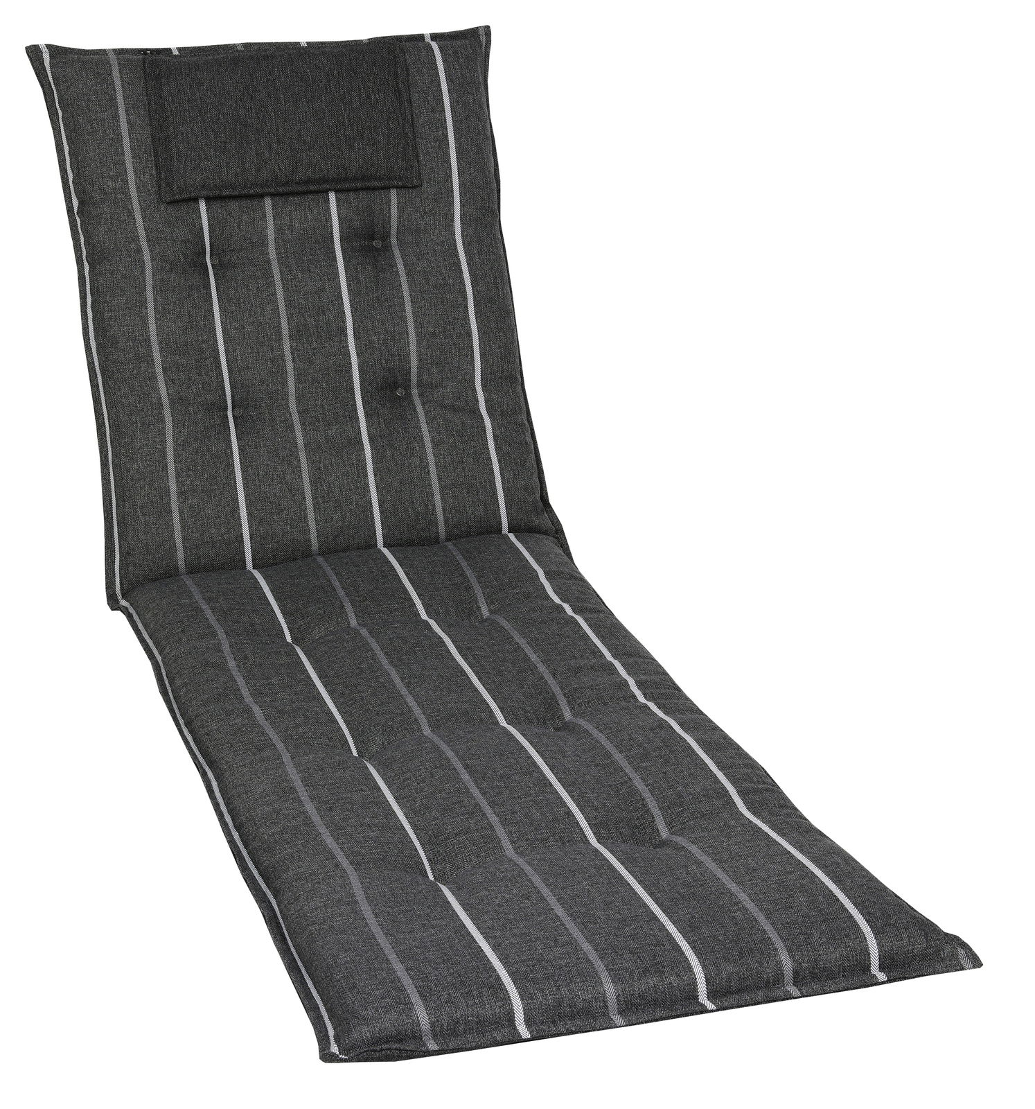 Graue Rollliegenauflage mit weißen Streifen, seitliche Perspektive