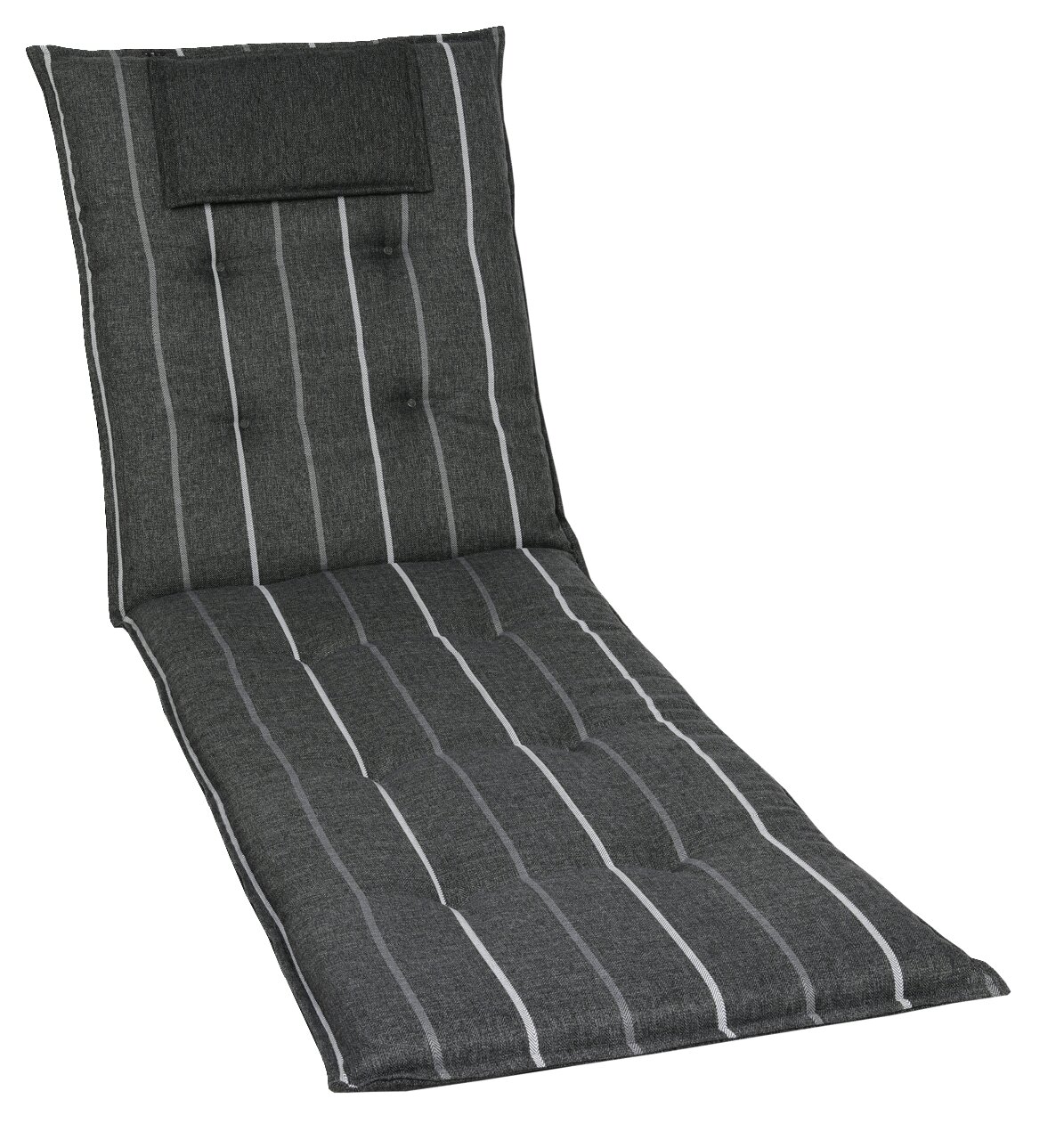Graue Rollliegenauflage mit weißen Streifen, seitliche Perspektive