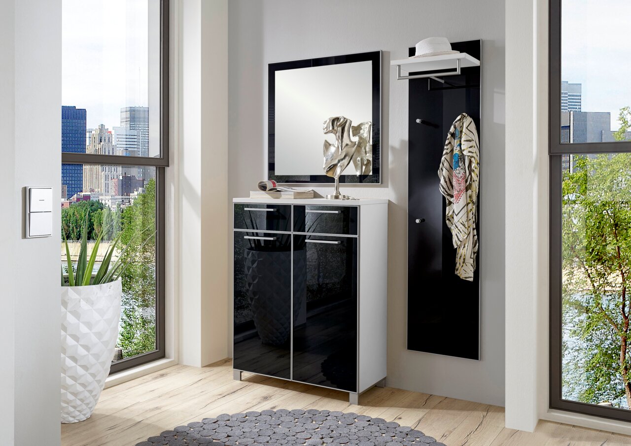 VOSS Garderoben-Set 3-tlg. SANTINA Garderoben-Set 3-tlg. in modernem Design mit Spiegel, Schrank und Wandpaneel, seitliche Perspektive