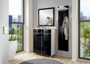 Garderoben-Set 3-tlg. in modernem Design mit Spiegel, Schrank und Wandpaneel, seitliche Perspektive
