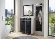 Garderoben-Set 3-tlg. in modernem Design mit Spiegel, Schrank und Wandpaneel, seitliche Perspektive