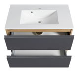 Waschtisch-Set 80 cm mit weißem Waschbecken und zwei grauen Schubladen, Ansicht von oben
