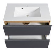 Waschtisch-Set 80 cm mit weißem Waschbecken und zwei grauen Schubladen, Ansicht von oben