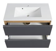 Waschtisch-Set 80 cm mit weißem Waschbecken und zwei grauen Schubladen, Ansicht von oben