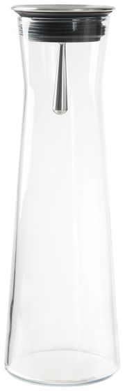 Transparente Karaffe mit Edelstahlverschluss, frontale Ansicht