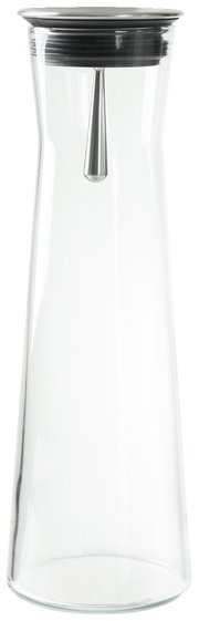Transparente Karaffe mit Edelstahlverschluss, frontale Ansicht