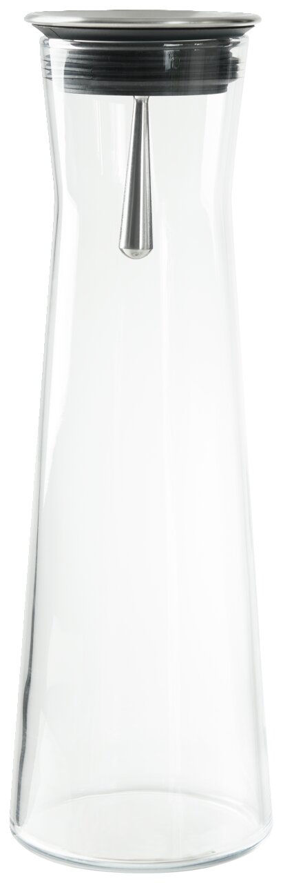 Transparente Karaffe mit Edelstahlverschluss, frontale Ansicht