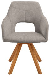 Moderner grauer Sessel mit Holzbeinen, Frontalansicht