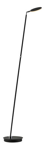 Schwarze Akku-Stehleuchte mit schlankem, modernem Design, seitliche Perspektive