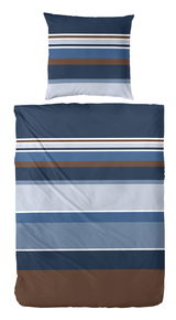 Bettwäsche-Set mit Streifenmuster in Blau- und Brauntönen, Ansicht von oben