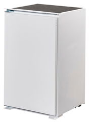 Weißer Küchenschrank mit geschlossener Tür, seitliche Perspektive