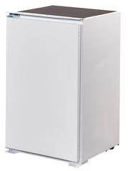 Weißer Küchenschrank mit geschlossener Tür, seitliche Perspektive