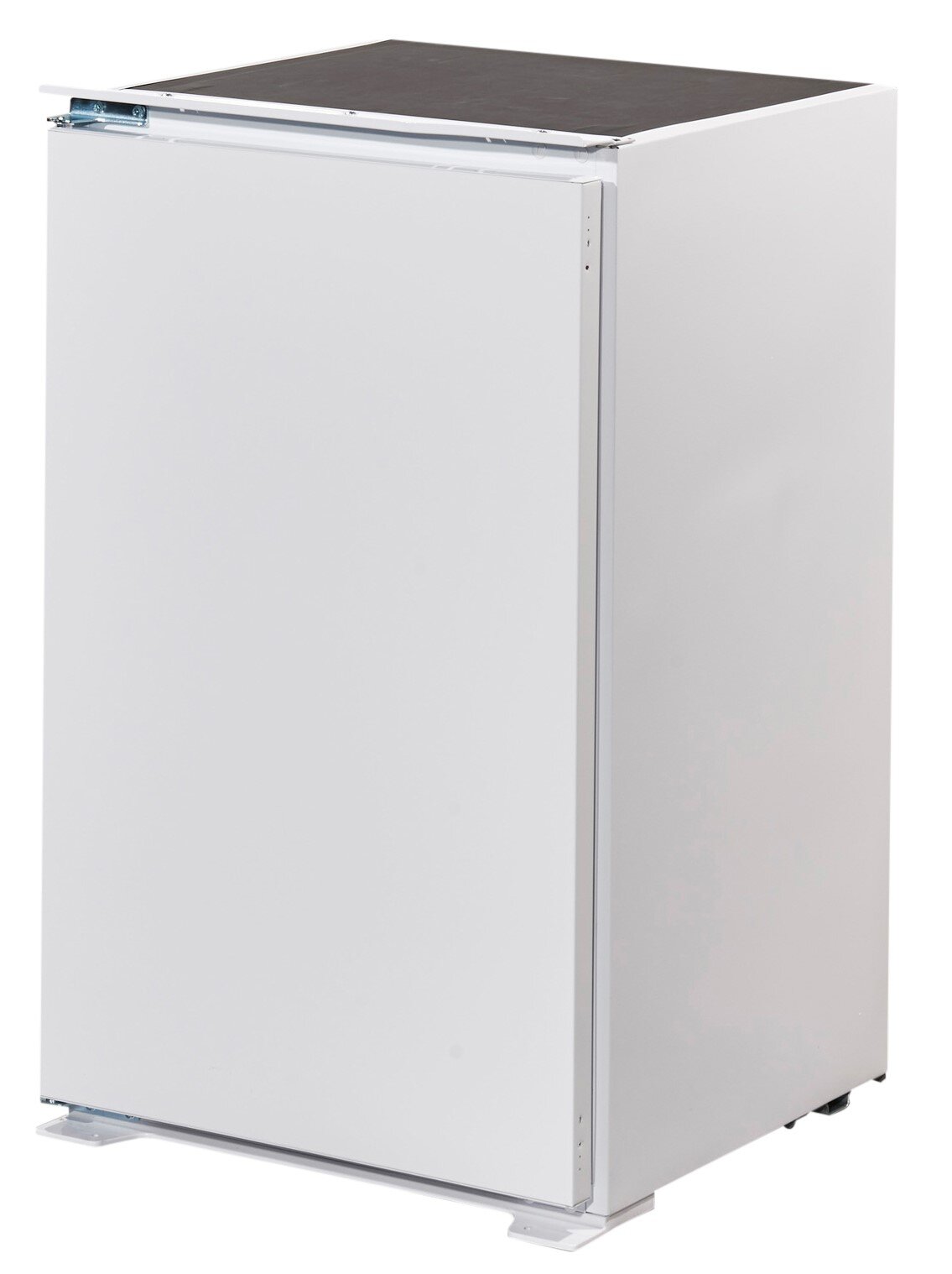 Weißer Küchenschrank mit geschlossener Tür, seitliche Perspektive