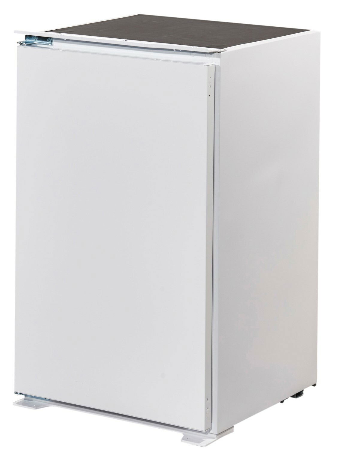 Weißer Küchenschrank mit geschlossener Tür, seitliche Perspektive