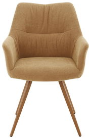 Beiger Armlehnstuhl mit Holzbeinen, Vorderansicht