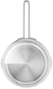 Topf aus Edelstahl mit langem Griff, Ansicht von oben