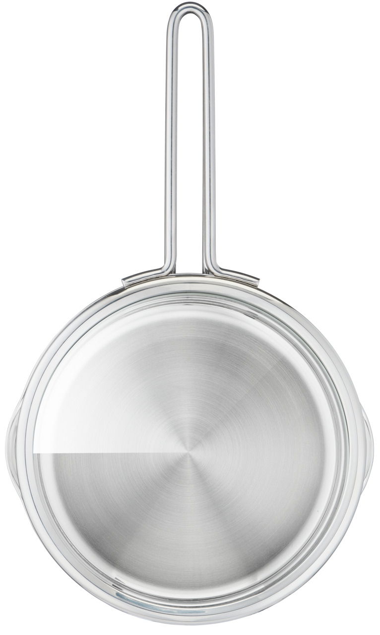 Topf aus Edelstahl mit langem Griff, Ansicht von oben
