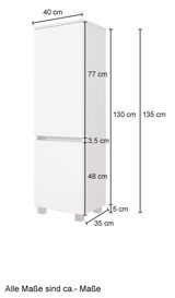 Weißer Midischrank mit zwei Türen, seitliche Perspektive, Maße: 40 cm Breite, 35 cm Tiefe, 135 cm Höhe.