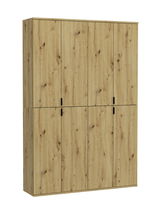 Holzfarbene Garderobenkombination mit sechs Türen, frontale Perspektive