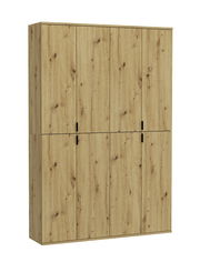 Holzfarbene Garderobenkombination mit sechs Türen, frontale Perspektive