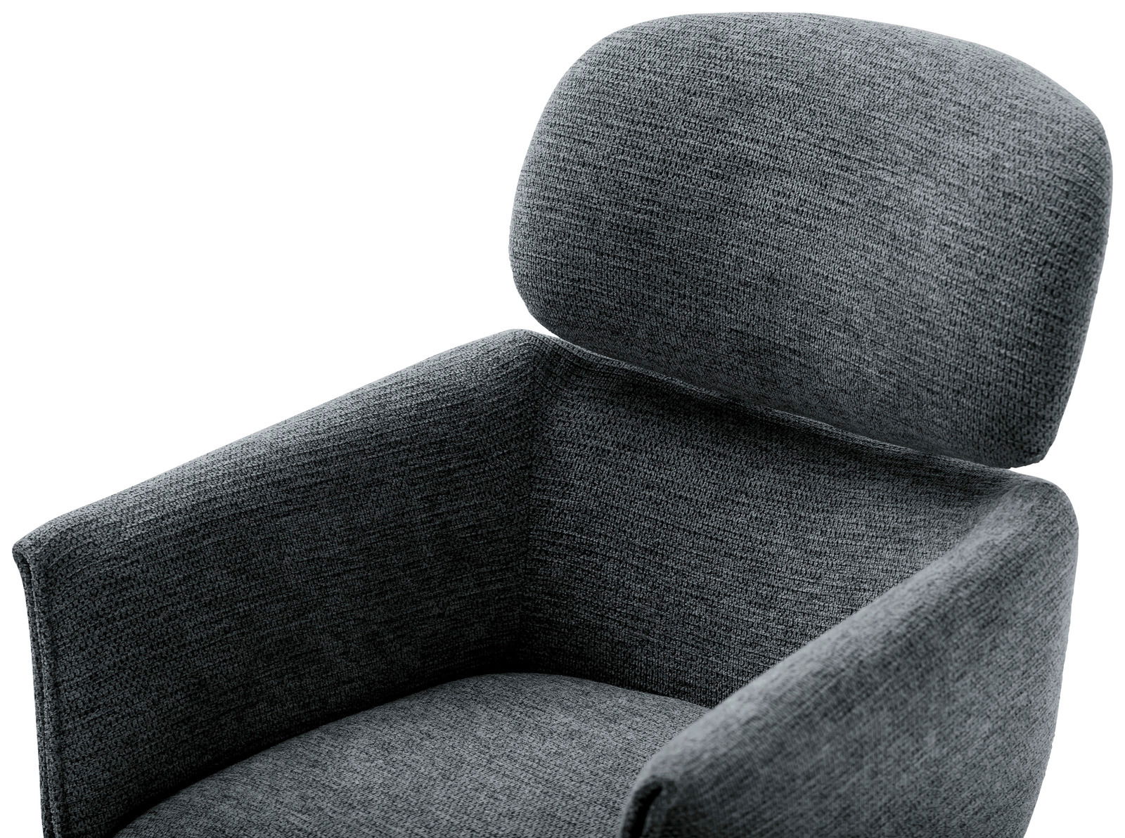 Grauer Sessel Novel UVITA mit hoher Rückenlehne und Armlehnen, seitliche Perspektive