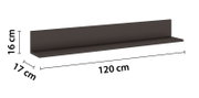 Schwarzes Wandregal mit den Maßen 120 cm Breite, 16 cm Höhe und 17 cm Tiefe, seitliche Perspektive