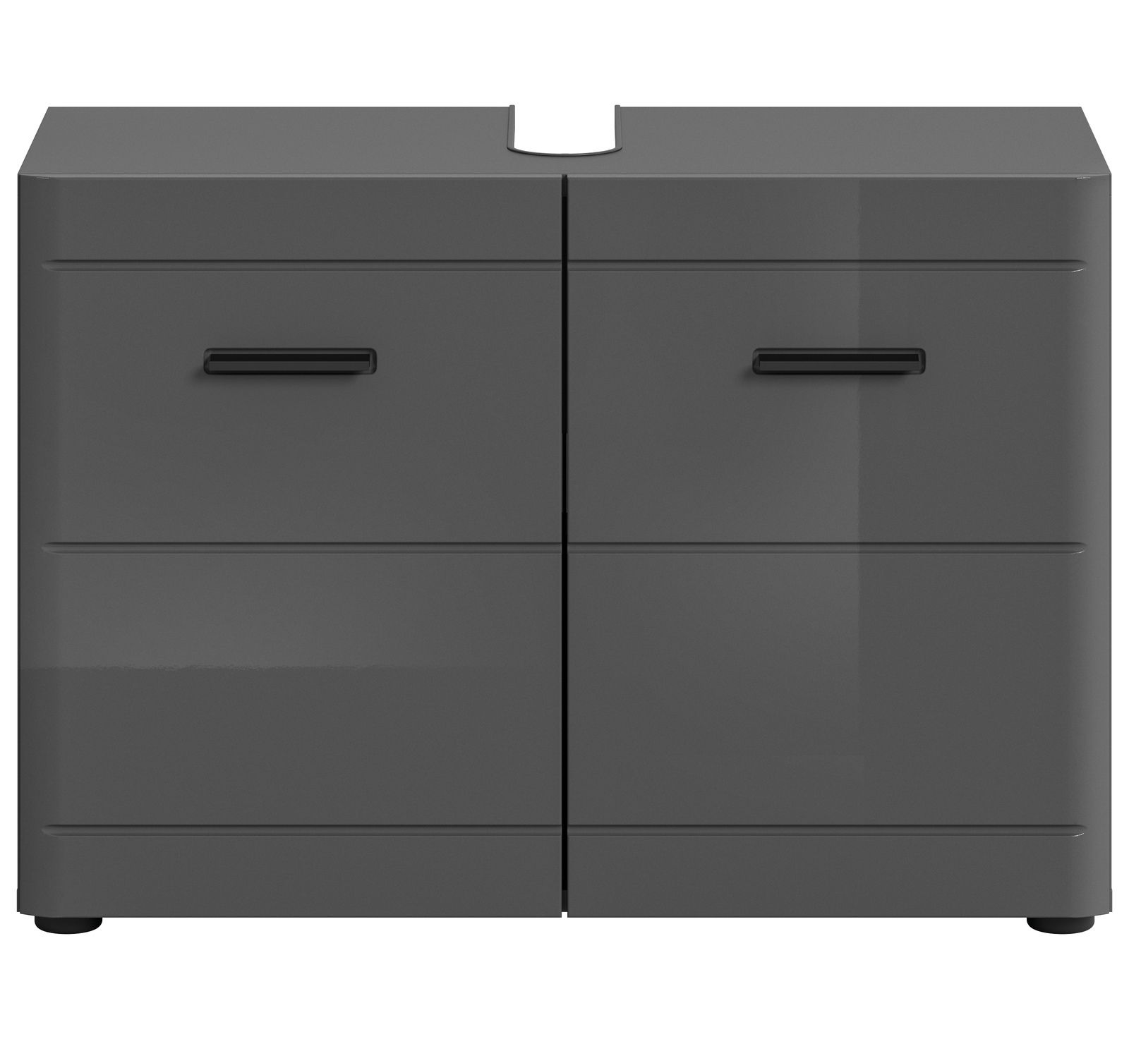 Moderner grauer Waschbeckenunterschrank mit zwei Türen, Frontansicht