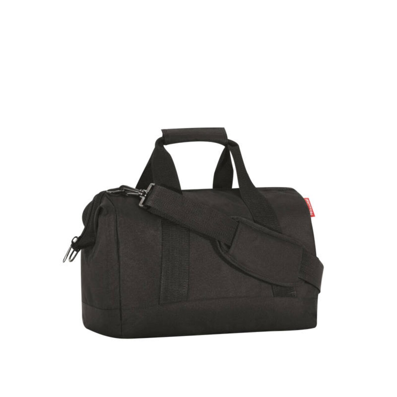 Schwarze Allrounder-Tasche mit Tragegriff und Schultergurt, seitliche Perspektive