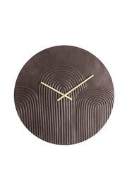 Runde Wanduhr mit strukturiertem, braunem Zifferblatt und goldenen Zeigern, Vorderansicht