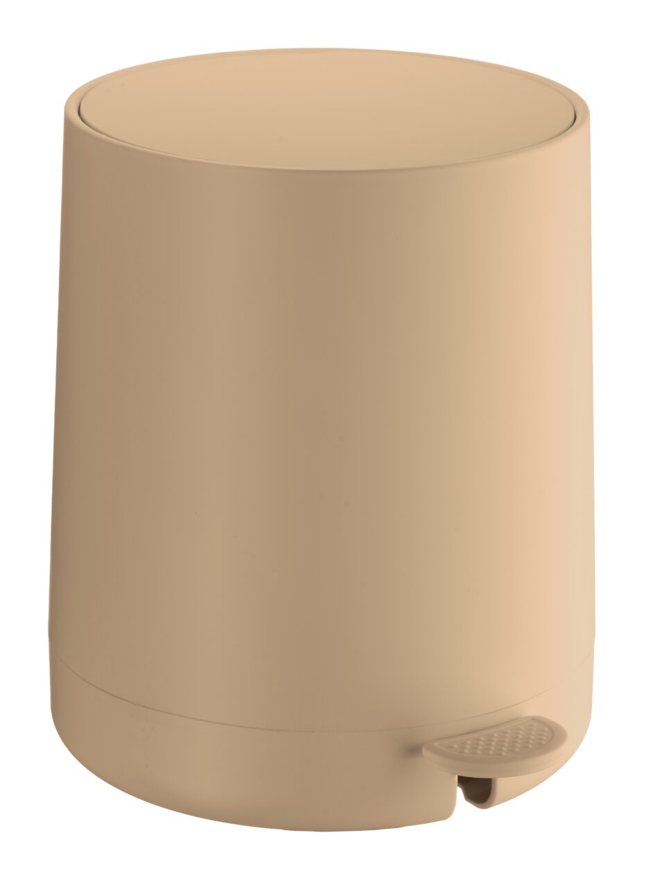 Beiger Kosmetikeimer aus Kunststoff mit Pedal, seitliche Perspektive