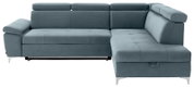 Graues Ecksofa mit verstellbaren Kopfstützen, linke Armlehne und rechte Ottomane, Vorderansicht