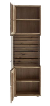Vitrine aus Holz mit Glastür, offene Perspektive von vorne
