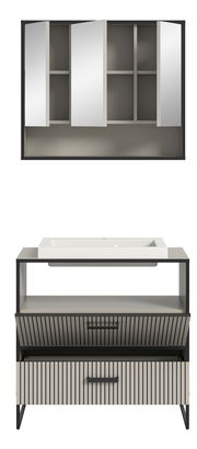 Moderne Badkombination mit Spiegelschrank und Waschbeckenunterschrank, Frontalansicht