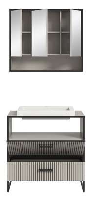 Moderne Badkombination mit Spiegelschrank und Waschbeckenunterschrank, Frontalansicht