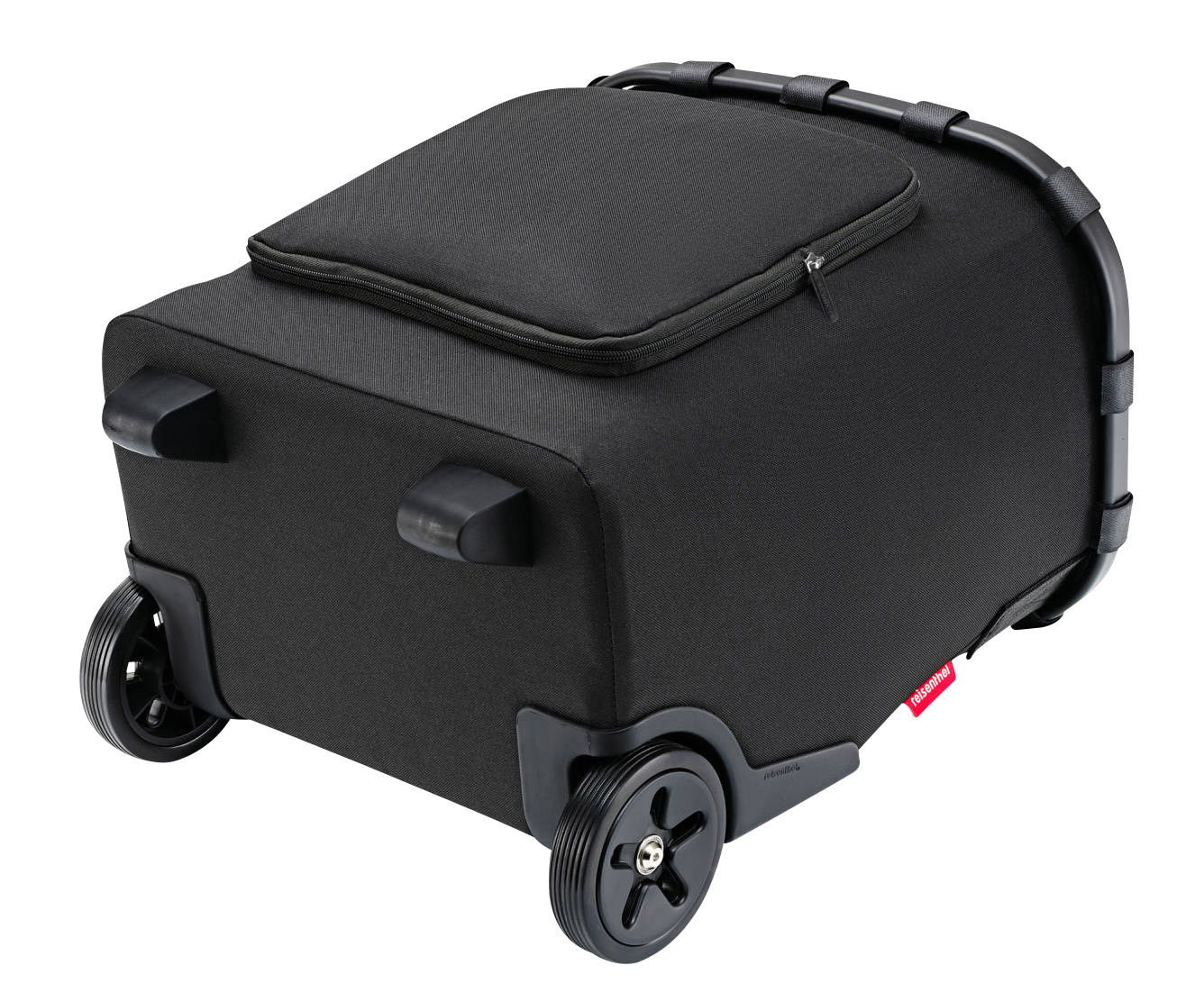 Schwarzer Carrycruiser Plus mit robustem Rahmen und Rädern, seitliche Perspektive