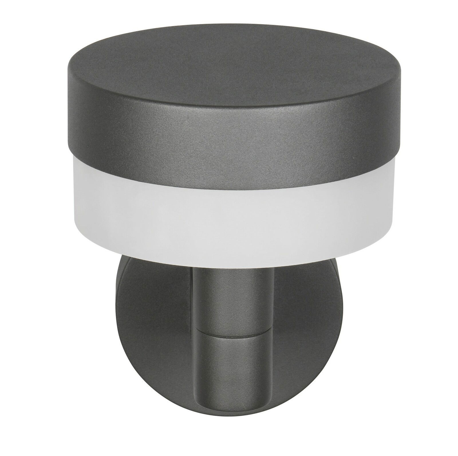 Moderne LED-Außenwandleuchte in zylindrischer Form, seitliche Perspektive