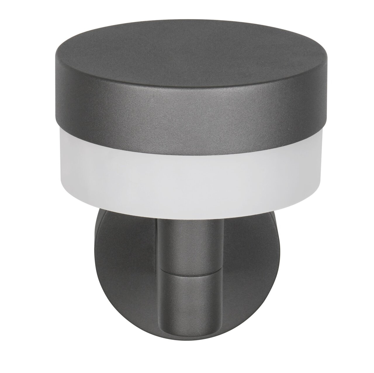 Moderne LED-Außenwandleuchte in zylindrischer Form, seitliche Perspektive