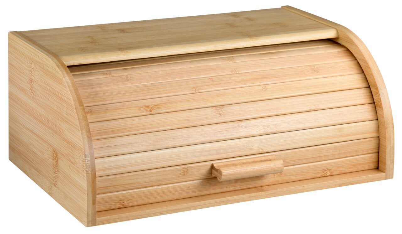Brotkasten aus Bambus mit Rollklappe, seitliche Perspektive