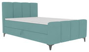 Boxbett in türkis mit hohem Kopfteil, seitliche Perspektive
