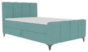 Boxbett in türkis mit hohem Kopfteil, seitliche Perspektive