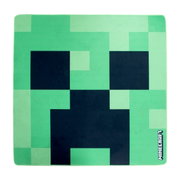 Vierkante Minecraft-muismat met een groen Creeper-gezicht in pixelstijl, gezien van bovenaf