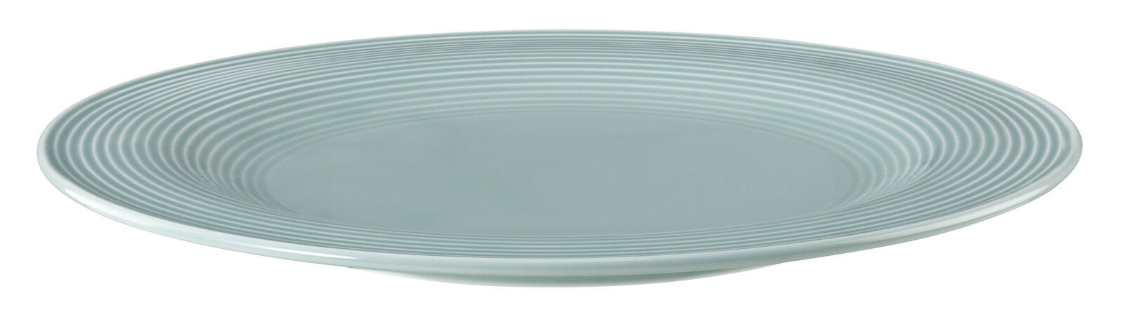 Speiseteller 7,5cm in arktisblau mit feinen Rillen, seitliche Perspektive