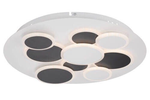 Moderne LED-Deckenleuchte mit kreisförmigen Elementen, von unten betrachtet.