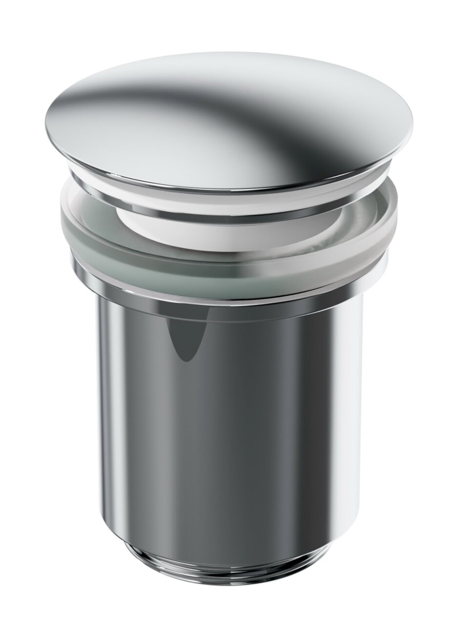 Hochwertige Ablaufgarnitur aus glänzendem Metall, seitliche Perspektive